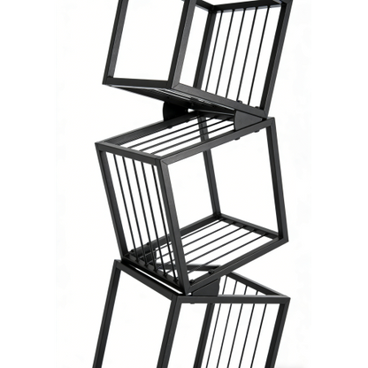 Black 5-Tier Geometric Metal Bookshelf Modern Slanted Design Space-Saving Living Room Office Storage Rack