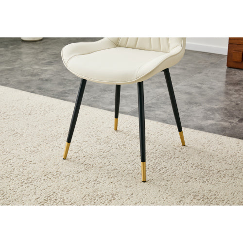 Dining Chairs Set of 4, White PU Tech Fabric, Black Metal Legs, Gold Accents, High Back