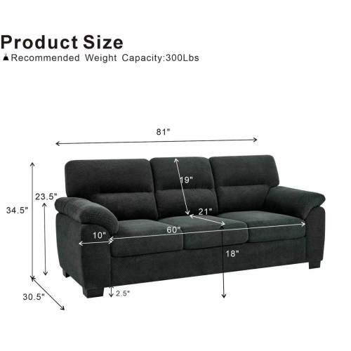 Dark Gray 3-Seater Textured Fabric Minimalist Living Room Sofa