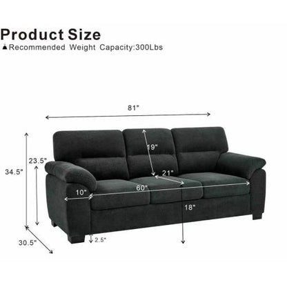 Dark Gray 3-Seater Textured Fabric Minimalist Living Room Sofa