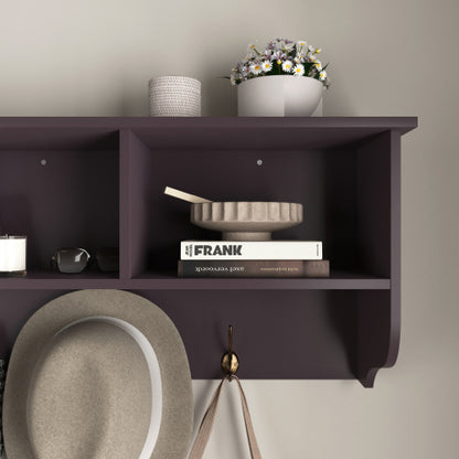 Espresso Entryway Wall Mounted Coat Rack with 4 Dual Hooks Living Room Wooden Storage Shelf