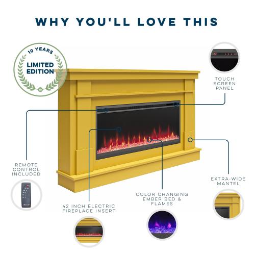 Waverly Wide Mantel with Linear Electric Fireplace & Crystal Ember Bed