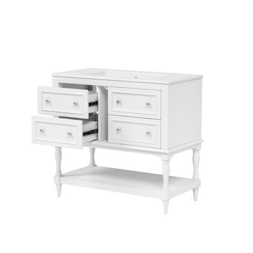 36" Bathroom Vanity Cabinet with Sink Combo Set, Undermount Ceramic Sink, Free Standing Vanity Set with 4 Drawers, Solid Wood Frame Bathroom Cabinet, White
