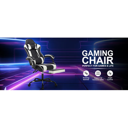 Gaming Chair with Footrest, Ergonomic Computer Chair with Headrest and Lumbar Support, Breathable Material Height Adjustable Video Game Chairs for Adults, Black White