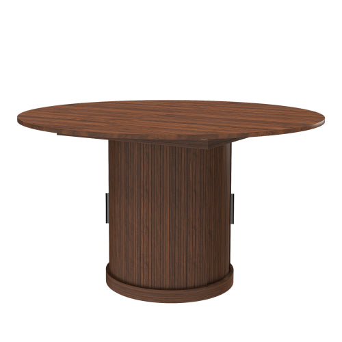 Extendable Oval Dining Table with 2-Tier Storage, Walnut Brown