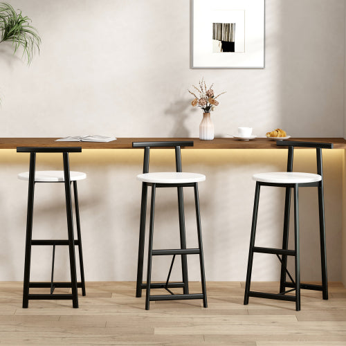 Bar Stools Kitchen Island Bar Chairs Set of 3 Metal Counter Barstools with Backrest for Dining Pub Room (Black & White)