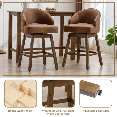 Rotating bar chair, counter height bar chair with backrest, leather rotating kitchen stool with wooden legs and footrest, soft cushion bar  chair, kitchen island