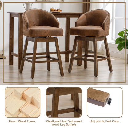 Rotating bar chair, counter height bar chair with backrest, leather rotating kitchen stool with wooden legs and footrest, soft cushion bar  chair, kitchen island