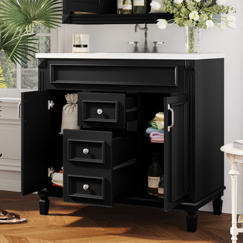 36'' Bathroom Vanity with Top Sink, Modern Bathroom Storage Cabinet with 2 Soft Closing Doors and 2 Drawers, Single Sink Bathroom Vanity