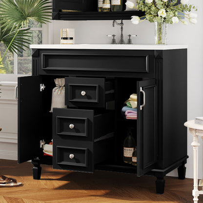 36'' Bathroom Vanity with Top Sink, Modern Bathroom Storage Cabinet with 2 Soft Closing Doors and 2 Drawers, Single Sink Bathroom Vanity