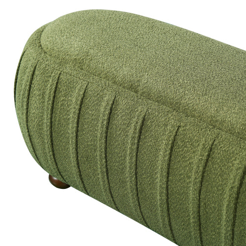 Boucle Ottoman Oval Upholstered Accent Stool with Rubberwood Legs for Living Room