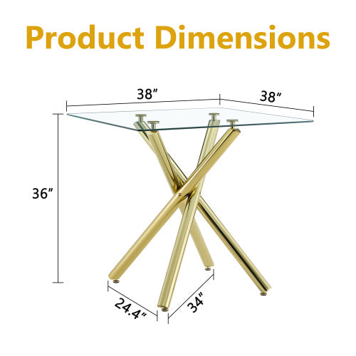 Modern Gold Bar Table with Tempered Glass Top, Sturdy Cross Metal Legs Pub Table for Home Bar, Kitchen Island, Living Room