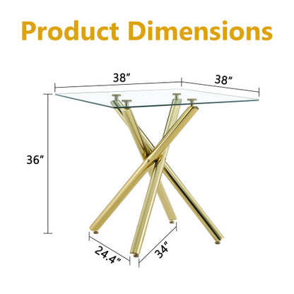 Modern Gold Bar Table with Tempered Glass Top, Sturdy Cross Metal Legs Pub Table for Home Bar, Kitchen Island, Living Room