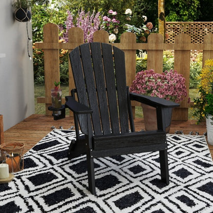 HDPE Folding Chair Wood Texture, Patio Chair Weather Resistant, Plastic Fire Pit Chair with Cup Holder, Lawn Chair for Outdoor Porch Garden Backyard Deck