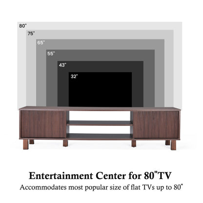 Modern Wooden TV Stand for 70 Inch TV with Adjustable Partition & Double Storage Cabinets
