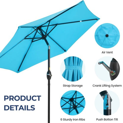 7.5 Feet Blue Market Umbrella with Crank Lift & Tilt. UV-Resistant Canopy for Pool, Backyard & Patio (Without base)