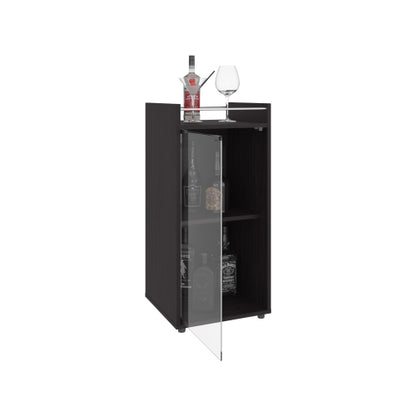 Minibar Cabinet 2 Doors, Open Shelf And Compact Design, Modern Bar Storage, Black