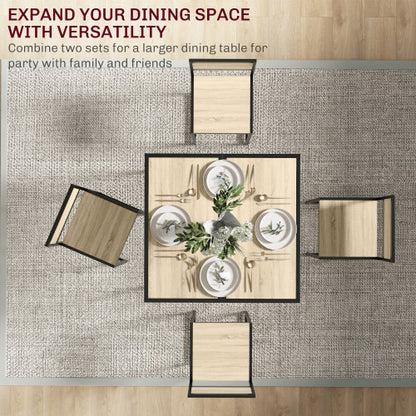 3-Piece Oak Industrial Dining Set, MDF Table & 2 Low Back Stools with Footrests
