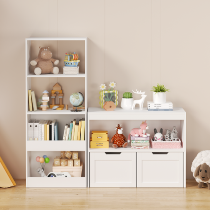 Kids Toy Storage Organizer with Drawers Open Shelves and Wheels White