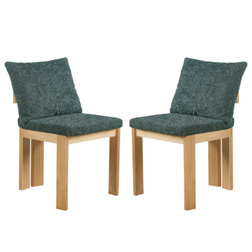 Set of 2 Green Boucle Fabric Dining Chairs, Rubber Wood Frame 250lbs Weight Capacity