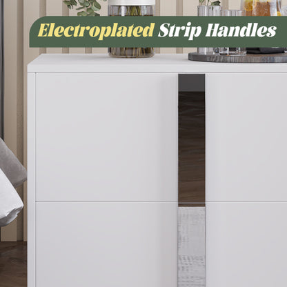Modern End Table with Drawers, Elegant Nightstand with Metal Foot,Wood Bedside Table with Mirrored Metal Handles,Sofa Side End Table for Bedroom Living Room Office,White
