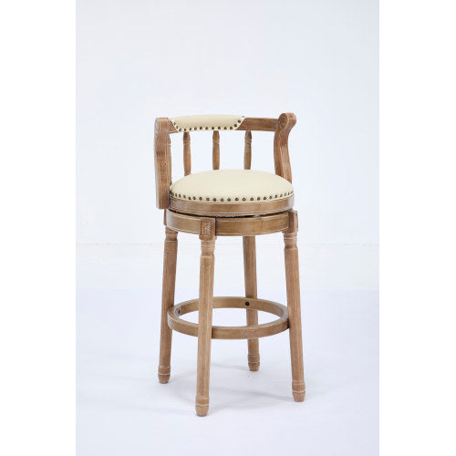 Cow top Leather Wooden Bar Stools, 360 Degree Swivel Bar Chair with Backs,Bar height Couner Height Barstools  for Home Kitchen Dining Room and Bar Room(Beige 1pc)
