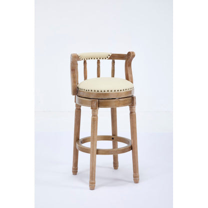Cow top Leather Wooden Bar Stools, 360 Degree Swivel Bar Chair with Backs,Bar height Couner Height Barstools  for Home Kitchen Dining Room and Bar Room(Beige 1pc)