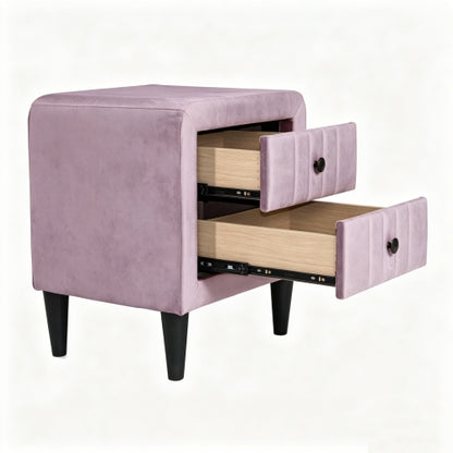 Light Pink Velvet 2-Drawer Upholstered Nightstand, 20inchW, Black Tapered Legs
