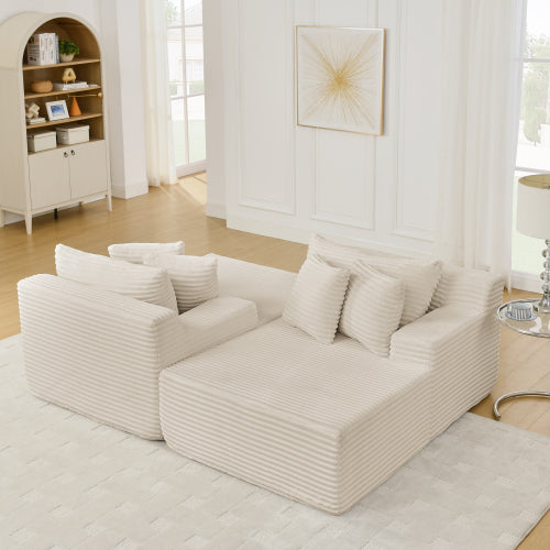 Beige Velvet Compressed TwoSeater Lazy Lounge Sofa,No Assembly
