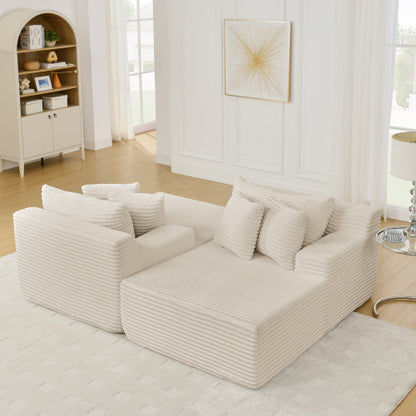 Beige Velvet Compressed TwoSeater Lazy Lounge Sofa,No Assembly