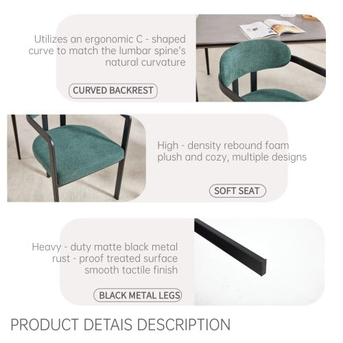 Modern Boucle Dining Chairs Set of 2, Mid-Century Upholstered Side Chairs with Black Metal Legs