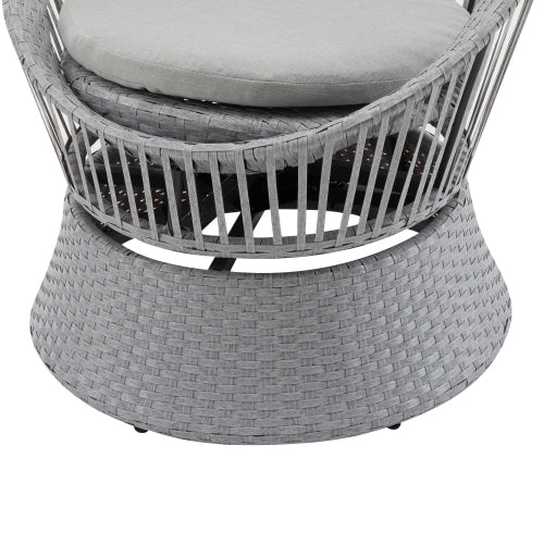[Set of 2] 26.7" Modern Silver Grey Swivel Wicker Lounge Chair with PE Rattan and Iron Frame