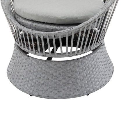 [Set of 2] 26.7" Modern Silver Grey Swivel Wicker Lounge Chair with PE Rattan and Iron Frame