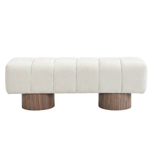 Upholstered Dining Bench for Dining Room, No-Assembly End of Bed Entryway Bench Ottoman for Bedroom Living Room, Beige Chenille Fabric, 300 LBS Weight Capacity