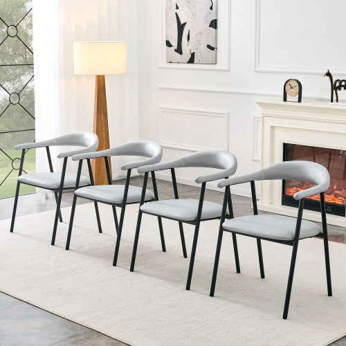 PU Leather Dining Chairs with Black Metal Legs, Set of 4, Light Gray