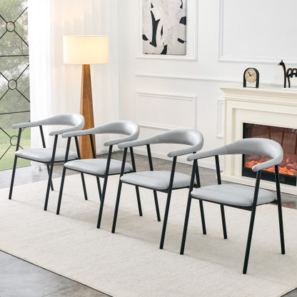 PU Leather Dining Chairs with Black Metal Legs, Set of 4, Light Gray