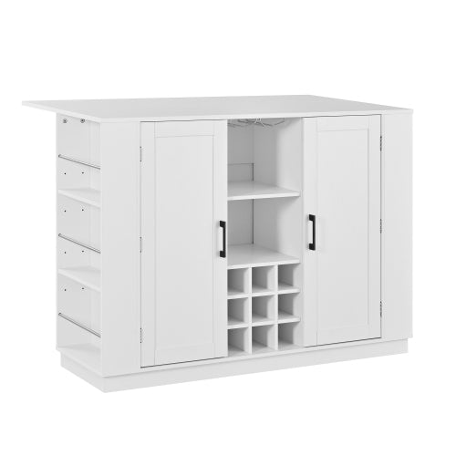 U_Style 47.2inch   Bar Table with Drop Leaf & Power Outlet, Wine Bar Cabinet with Bottle Rack & Glass Holder, Coffee Bar, 2-Door Buffet Sideboard with Side Shelves, Melamine MDF (Chairs Not Included)