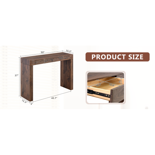 Elegant natural walnut wood grain bar table -50 inches long, a practical choice for modern home decor. Walnut wood grain texture veneer, equipped with double drawers, can be used as both a bar counter