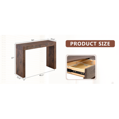 Elegant natural walnut wood grain bar table -50 inches long, a practical choice for modern home decor. Walnut wood grain texture veneer, equipped with double drawers, can be used as both a bar counter