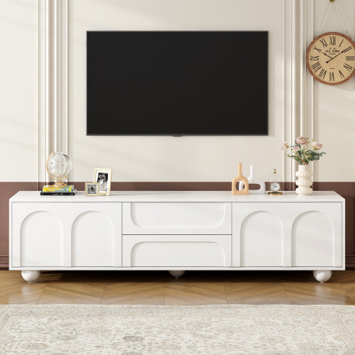 Cream TV Stand with Arched Doors and Drawers White Entertainment Center