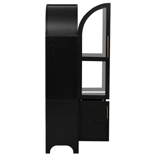 71inch  Arched Farmhouse Pantry Cabinet with Glass Doors Black