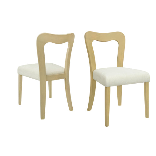 Set of 2 Light Ash Rubberwood Open Back Dining Chairs, Minimalist Beige Upholstered Armless Side Chairs