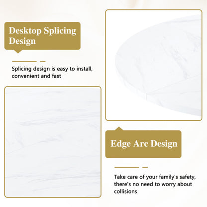47.3 Inch Marble MDF Round Dining Table, Modern Industrial Hourglass Metal Bracket Table for 4-6 People