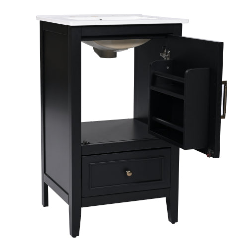 20" Bathroom Vanity with Sink, Bathroom Cabinet with A Door, Door Shelf Storage and Adiustable Foot Pads, A Drawer, Black