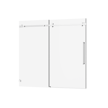 Goodyo Frameless Bathtub Door, 60" W x 58" H Sleek Silent Sliding Glass Door, 1/4" (6mm) Thick Tempered Clear Glass with Easy-clean Coating, Heavy-Duty 304 Stainless Steel, Chrome