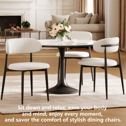 Set of 2 Beige Fabric Metal Dining Chairs, Farmhouse Style Rustic Chairs 250lb Capacity