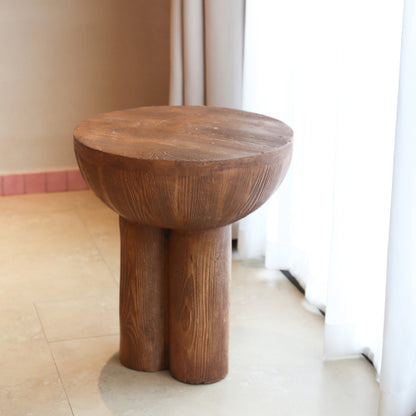 Iris Outdoor Patio Three-Legged Wood-Grain Round MGO Side Table, Brown