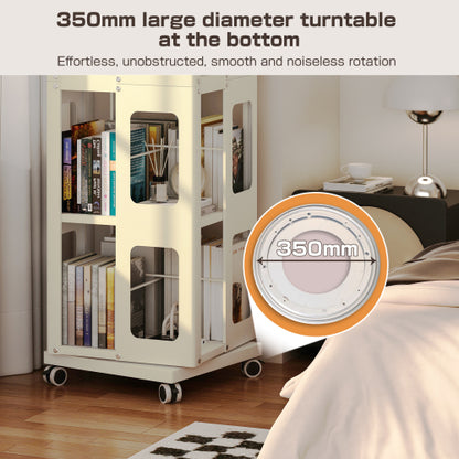 4-Tier All-Steel 360¡ã Rotating Bookshelf With Universal Wheels Space-Saving Sturdy Household Book Display Rack