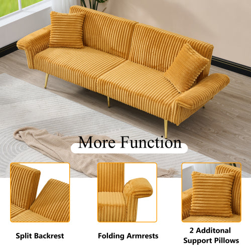 79-Inch Foldable Corduroy Double Sofa Bed with Foldable Armrests for Small Spaces