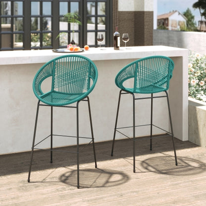 Ferrara Outdoor Patio Teal Faux Wicker Barstool, Set of 2